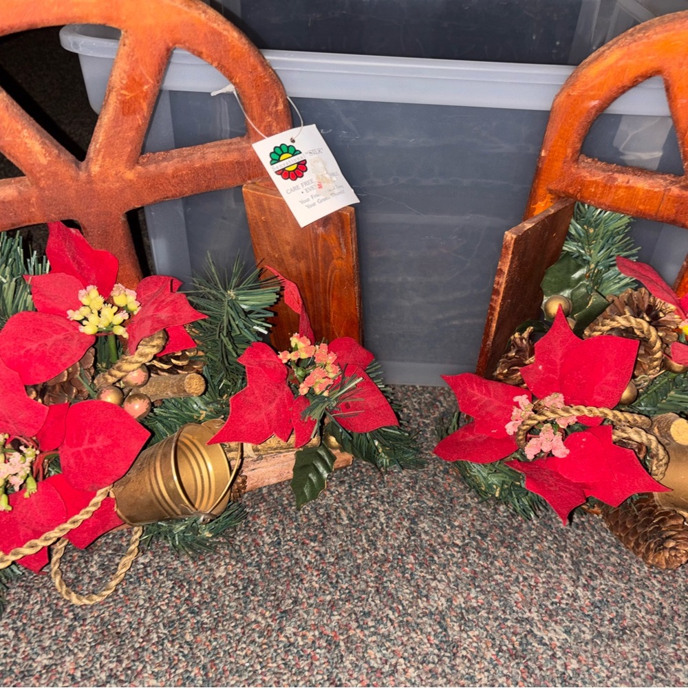 Festive Red and Green Holiday Wall Decor: Pair of window shutters, hanging decor